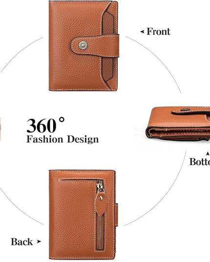 Falan Mule Women's Wallet, Genuine Leather, RFID Protected, Caramel Color, 10 Slots, 2 Windows, Zipper Closure, 2 Compartments