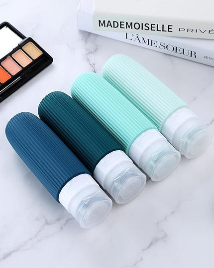 Travel Bottles for Toiletries, Tsa Approved 3oz Portable Travel Bottles, BPA Free Leak Proof Squeezable Silicone Travel Size Containers, Travel Accessories with Clear Toiletry Bag (4 Pack)