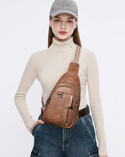 7L Sling Bag for Women Men Leather Small Sling Backpack Daypack Anti Theft Fanny Pack Crossbody Purse Travel