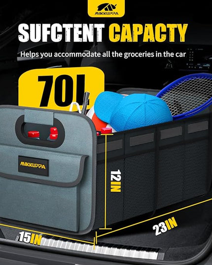MIKKUPPA Car Trunk Organizer - 70L Collapsible Trunk Organizer for Groceries, Car Storage Organizers for SUV Auto Truck Van with Non Slip Bottom (Gray)