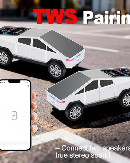 Futuristic Truck Model Bluetooth Replica Speaker with LED Display Screen – Considerate Gift for Car Design Fans & Audio Users, TWS Stereo, FM, USB/TF Playback, LED Headlights, Built-in Mic (Silver)
