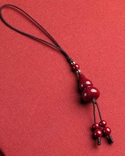 Vermilion gourd mobile phone charm, red Chinese hanging ornaments with beaded tassels, traditional lucky accessories, key pendants, key chains, gifts