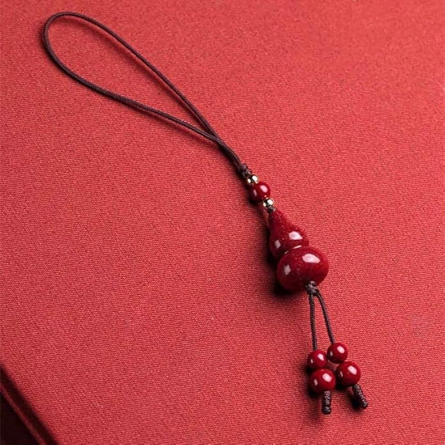 Vermilion gourd mobile phone charm, red Chinese hanging ornaments with beaded tassels, traditional lucky accessories, key pendants, key chains, gifts