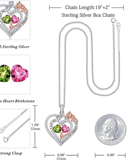 Iefil Christmas Gifts for Wife Women - 925 Sterling Silver Double Birthstone Necklace, Anniversary Birthday Gifts for Women, Jewelry Gift for Wife Girlfriend Mom Her