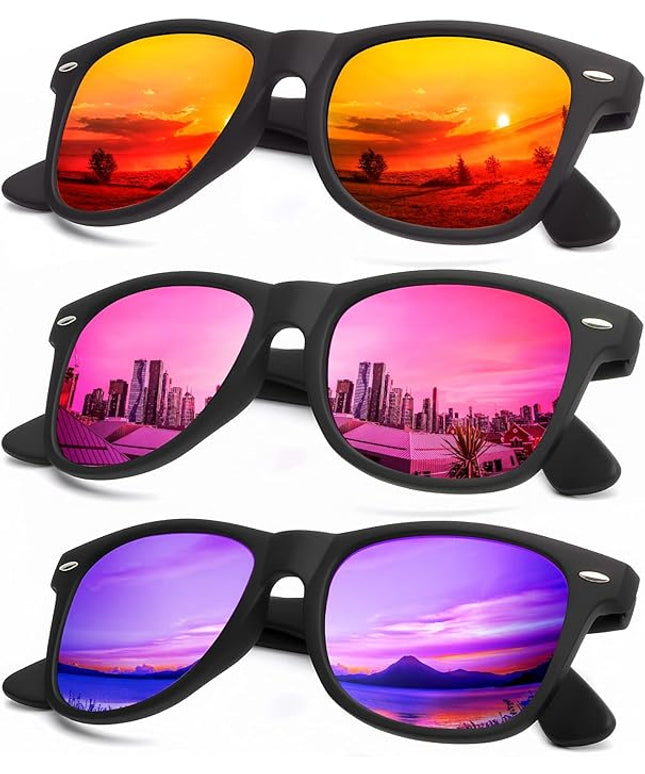KALIYADI Polarized Sunglasses for Men and Women Matte Finish Sun glasses Color Mirror Lens UV Blocking (3 Pack)