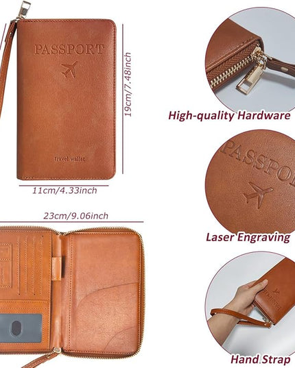 Passport Holder for Travel, Passport Holder Cover Wallet for Women Men With Rfid Blocking, PU Passport Book Card Holder Case - Travel Essentials Accessories Brown