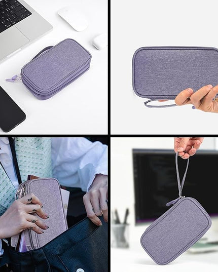 Electronic Organizer Travel Cable Accessories Bag, Electronic Organizer Case, Electronic Accessories Organizer Bag for Power Bank, Charging Cords, Chargers, Mouse, USB Cable, Earphones (Purple)