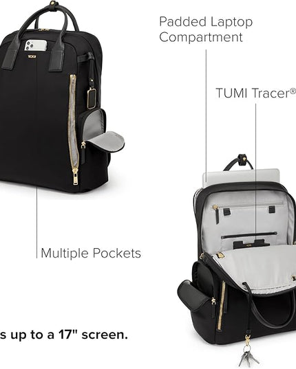 TUMI - Voyageur Atlanta Backpack - Travel Backpack for Women - For Business, Commute - Holds Up to 17" Laptop - Black & Gold Hardware