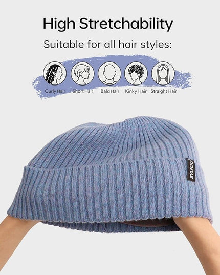 Zylioo Plus Size Fleece Lined Beanie Hat,2XL/XL/L/M/S Thermal Knitted Hat,Winter Warm Lined Snow Hats for Women Men