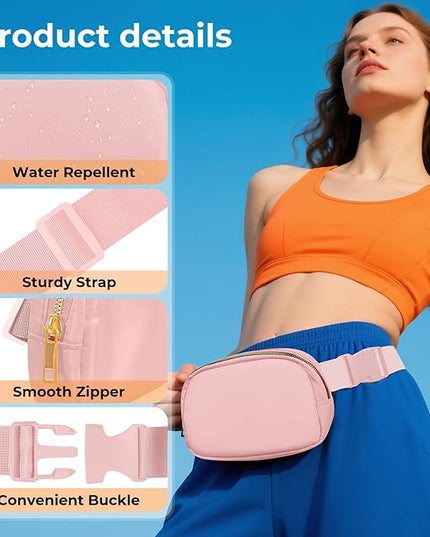 Cwualo Belt Bag Zipper Fanny Pack Crossbody Bags for Women,Fashion Nylon Waist Packs, Water Repellent Two Way wear with Adjustable Strap Gifts for Teenage Girls Women Men(pink)