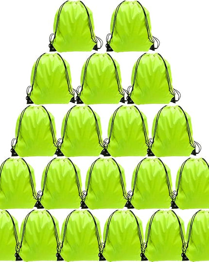 GoodtoU Drawstring Backpacks, Bulk Nylon Backpack Cinch Sack Drawstring Gym Bag for Sport, Traveling, Team (20Pcs, Fluorescent Green)