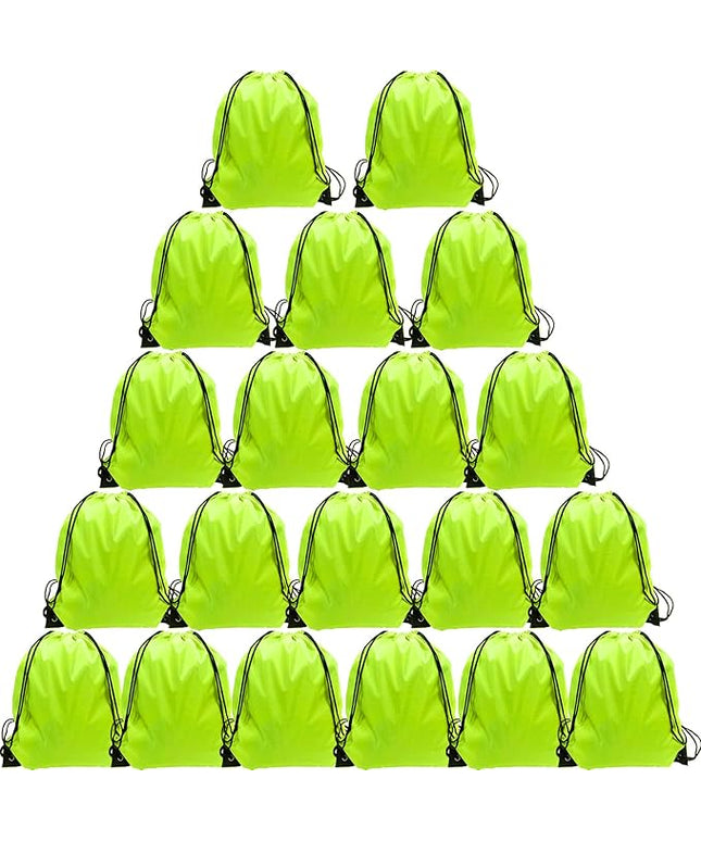 GoodtoU Drawstring Backpacks, Bulk Nylon Backpack Cinch Sack Drawstring Gym Bag for Sport, Traveling, Team (20Pcs, Fluorescent Green)