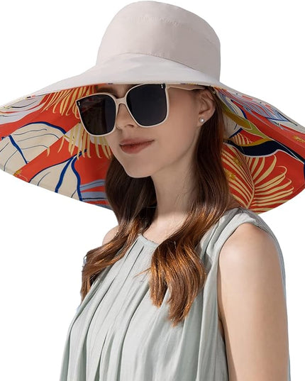 HUAMULAN Women Summer Sun Hat Wide Brim Wired Edge Floral Beach Bucket Hats Reversible Foldable Travel UV Protection Lady Hat