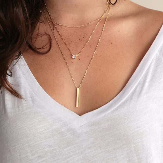Tewiky Dainty 14k Gold Plated/Silver Cubic Zirconia Necklaces for Women, Simple CZ Jewelry Necklaces Trendy Gifts