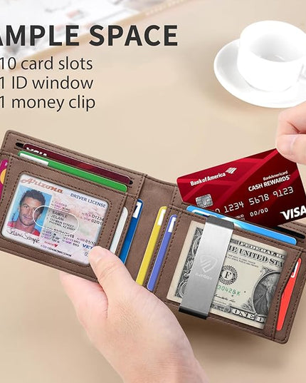 RUNBOX Mens Slim Wallet with Money Clip RFID Blocking Bifold Credit Card Holder for Men with Gift Box