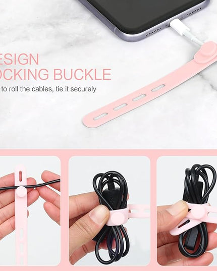 Donruby 24Pcs Silicone Cable Ties - Reusable & Washable with Locking Buckles, Adjustable Fastening Cable Management Straps, Multi-Purpose High Elasticity Cord Organizer (Pink)