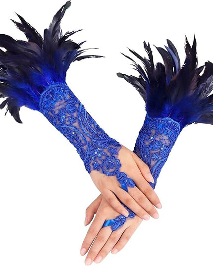 HOMELEX Women Black Lace Feather Gloves Witch Angel Costume Accessories Swan Wings Wrist Bands