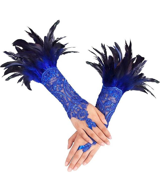 HOMELEX Women Black Lace Feather Gloves Witch Angel Costume Accessories Swan Wings Wrist Bands