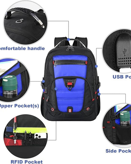Z-MGKISS Extra Large Backpack, Travel Laptop Bag for Men, Anti-Theft College Backpack with USB Port, TSA-Approved 17.3 Inch, Heavy Duty Business Weekender Bag, Blue