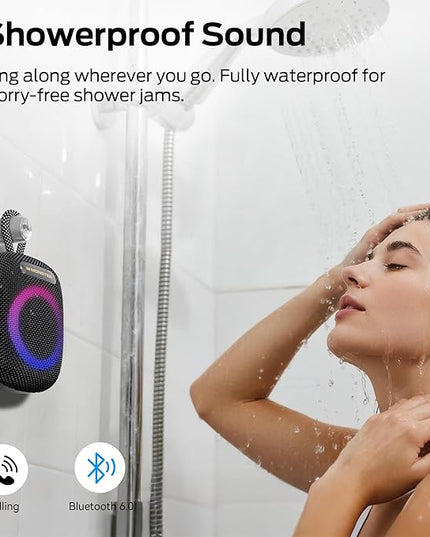 Monster S300 Bluetooth Shower Speaker, IPX7 Waterproof Wireless Portable Bike Speaker with RGB Lights, 10H Playtime, Powerful Sound, BT6.0, Bike Accessories, TWS, for Outdoors/Travel/Home, Black