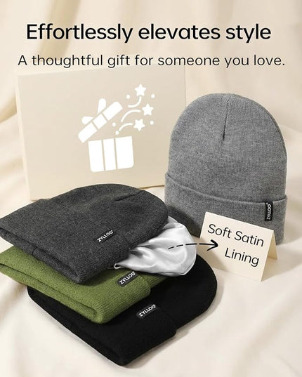 Zylioo Plus Size Fleece Lined Beanie Hat,2XL/XL/L/M/S Thermal Knitted Hat,Winter Warm Lined Snow Hats for Women Men