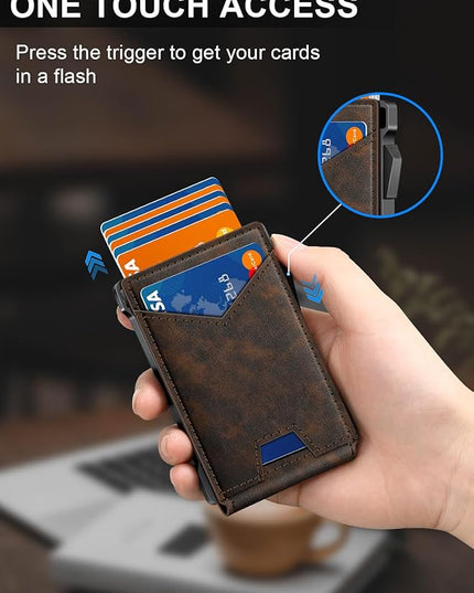 Wallet for Men RFID Wallet with 2 ID Windows & Money Clip, Slim Pop Up Card Holder for 10-12 Cards, Bifold Minimalist Smart Wallet for Front Pocket, Compact Metal Credit Card Holder, Gifts for Men