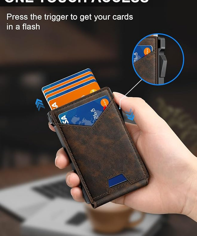 Wallet for Men RFID Wallet with 2 ID Windows & Money Clip, Slim Pop Up Card Holder for 10-12 Cards, Bifold Minimalist Smart Wallet for Front Pocket, Compact Metal Credit Card Holder, Gifts for Men