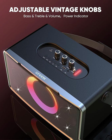 GFEEN Party Bluetooth Speaker: 100W Peak Loud! Deep Bass, 15H Playtime, Large Wireless Speakers, Powerful Sound, Light Show, Fast Charging for Outdoor, Backyard, House(Silver with 1Mic)