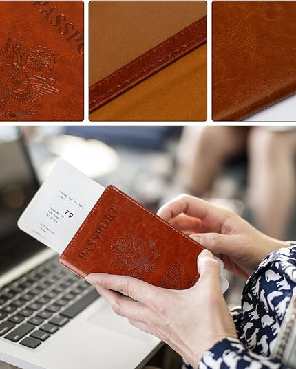 TIGARI Passport Holder for Travel Women Men, Valentines Day Gifts PU Leather Wallet Cover Case Sleeve, Waterproof Protected Document Organizer, Vacation Plane Cruise Travel Essentials