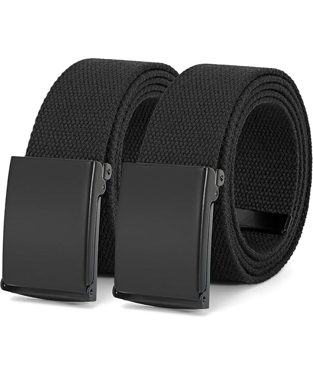 WHIPPY Canvas Web Belt Flip-Top Solid Black Military Buckle Fully Adjustable Mens Webbing Belts Cut To Fit
