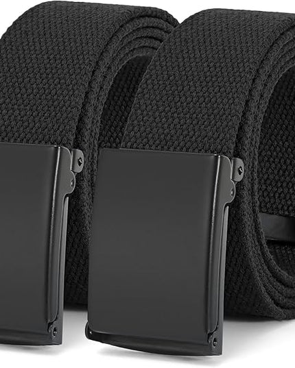 WHIPPY Canvas Web Belt Flip-Top Solid Black Military Buckle Fully Adjustable Mens Webbing Belts Cut To Fit