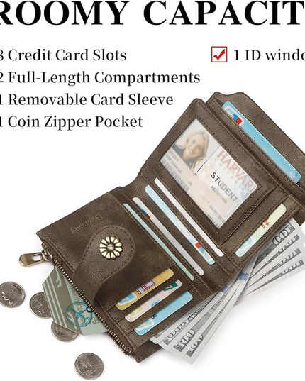 Blucoay Womens Wallet,RFID Blocking Wallet Women Soft Leather Bifold Wallets For Women Card Holder With Removable ID Window partridge