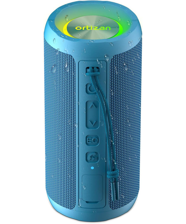 Ortizan Wireless Portable Bluetooth Speaker, IPX7 Waterproof, Dustproof and Rustproof, Powerful 24W Sound, Enhanced Bass, 30-Hour Battery, 360° Party Light, and Stereo Pairing (BT 5.3), Gifts - Blue