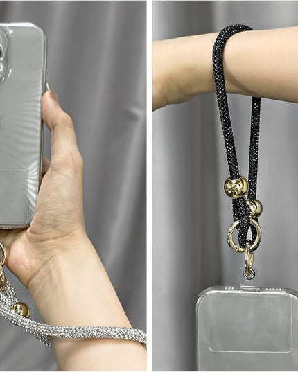 Glitter Phone Wrist Strap for Women Men - Sparkling Rhinestone Design Phone Bracelet Keychain, Anti-Lost Cellphone Lanyard for Mobile, Bag & Key Accessories (Z-Black)