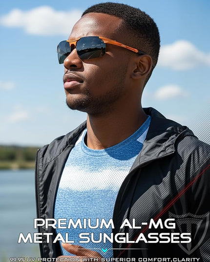 ATTCL Polarized Sunglasses Men Sports: UV Protection Anti Glare Wrap Around Lightweight Metal Driving Fishing Golf Running