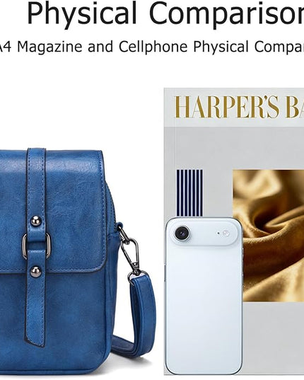 myfriday Vintage Crossbody Phone Bag for Women, Small PU Leather Shoulder Purse and Handbag with Tassel&Rivet Decoration