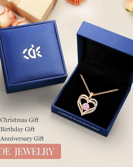 CDE Forever Love Heart Necklaces for Women, Wedding Anniversary, Birthday Mothers Day Christmas Day Gifts for Mom, Mother, Wife, friend, S925 Silver Jewelry with Birthstone Pendant