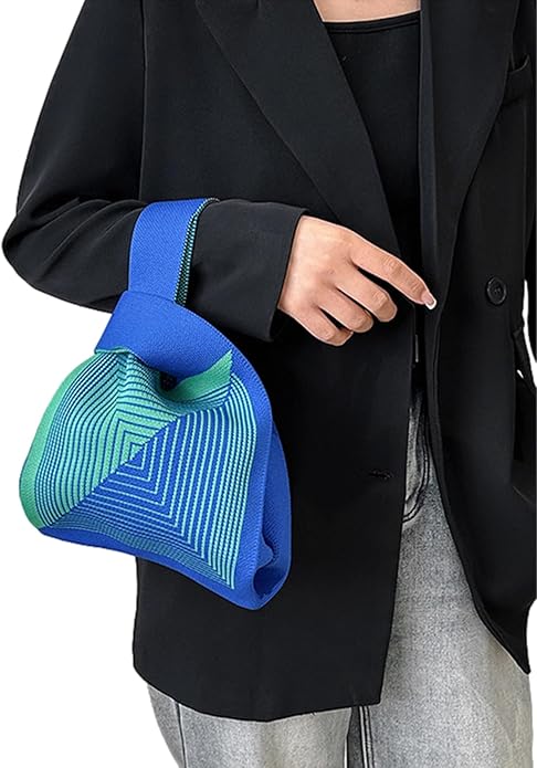Women's Wrist Knot Tote Bag Small Crochet Wristlet Handbag Aesthetic Cute Knit Purse (Very Small Size)