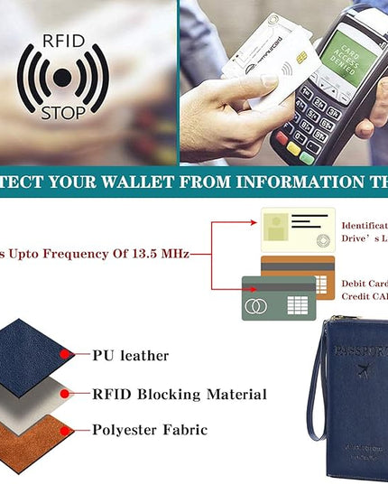Leather RFID Blocking Passport Holder Travel Wallet, Passport Cover/Travel Wallet for Women/Men with