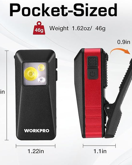 WORKPRO EDC Flashlight Clip-on Light, 500 Lumens Rechargeable Flashlight with Type-C, Magnetic Pocket Light for Working, Cycling, Signaling, Running, Camping, Red