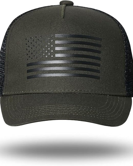 American Flag Trucker Hat - Snapback Hat, Baseball Cap for Men Women - Breathable Mesh Side, Adjustable Fit - for Casual Wear