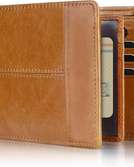 Swallowmall Mens Wallet Rfid Blocking Genuine Leather Bifold Wallets with 1 ID Window 15 Card Slots