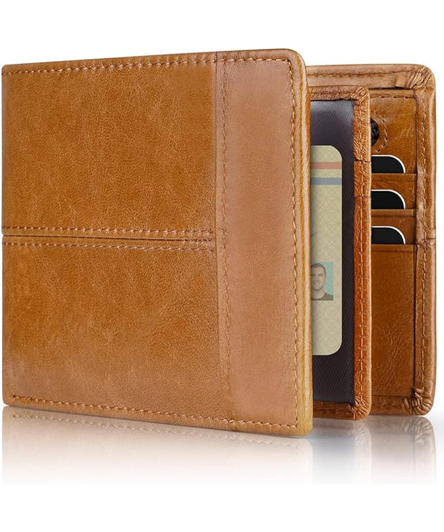 Swallowmall Mens Wallet Rfid Blocking Genuine Leather Bifold Wallets with 1 ID Window 15 Card Slots