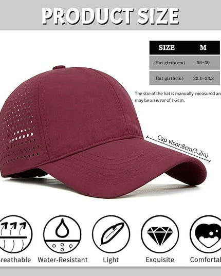 Xinveen Quick Dry Baseball Cap Curved Brim Snapback Hat Laser Cut Mesh Ball Cap Golf Ball Cap for Men Women