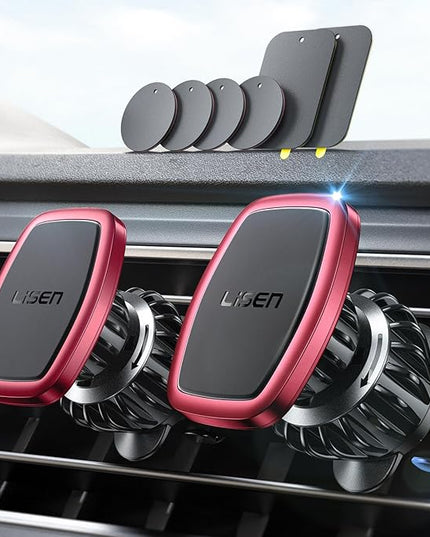 LISEN 2 Pack Magnetic Phone Holder for Your Car Mount 6 Military Magnets Car Phone Holder Mount Vent Cell Phone Holdeer Mount Vent Cell Phone Holder (Red)