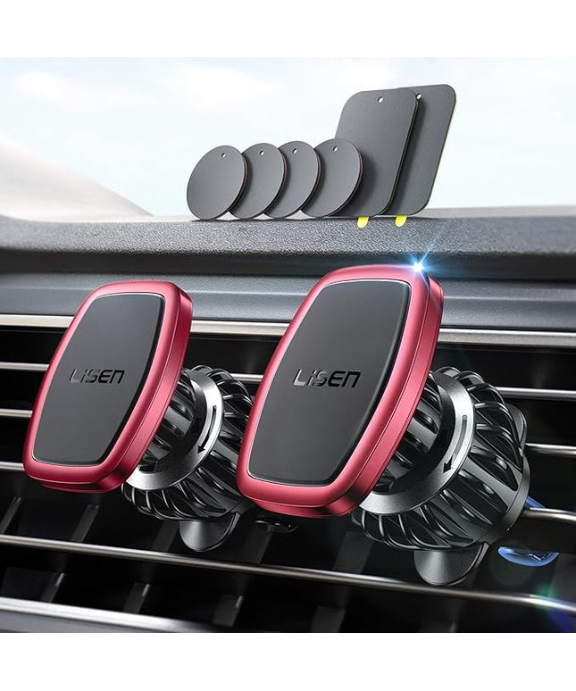 LISEN 2 Pack Magnetic Phone Holder for Your Car Mount 6 Military Magnets Car Phone Holder Mount Vent Cell Phone Holdeer Mount Vent Cell Phone Holder (Red)