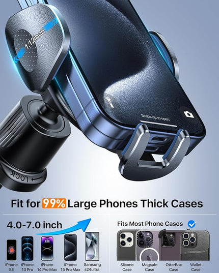 YRU Phone Holders for Your Car [2026 Upgraded Military Metal Hook], Cellphone Holder Car[No Fear of Bumps] Vent Phone Mount Truck Compatible with iPhone17 16 15 14 13 12 Samsung Android, Grey