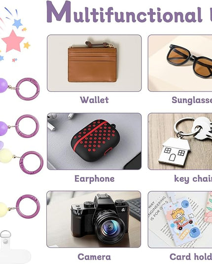 2 Pcs Phone Charm Wrist Strap with Tether Tab, Double Anti Lost Cute Beaded Wrist Lanyard, Detachable Transparent Phone Charms for Bag, Key Chains, Camera Decor