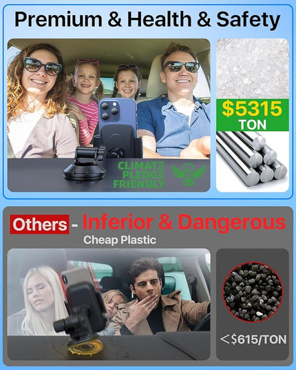 [2025 True Military-Grade] Car Phone Holder [Upgraded Strongest Suction & Clip] Cell Phone Mount for Dashboard Windshield Vent,Truck Cradle Stand for iPhone 16 Pro Max Samsung Android, Purple