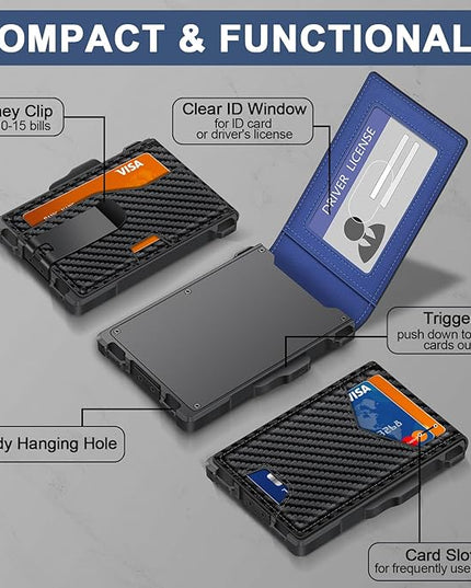 GHUKY Wallet for Men, Minimalist Slim Mens Wallet with Money Clip, RFID Blocking Smart Pop Up Card Wallet with ID Window, Compact Bifold Wallet,Metal Aluminum Credit Card Holder